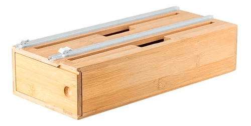 Porta Rolos Duplo Papel Plastico Aluminio Com Cortador Bambu