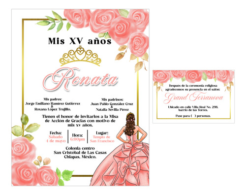 Invitaciones Económica Xv Años Con Pase Y Bolsa De Celofan