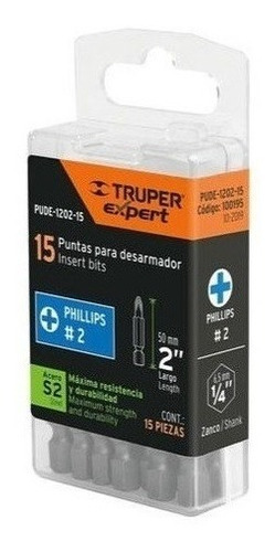 Punta Atornillador Ph2 X 50mm. 15 Unidades Truper