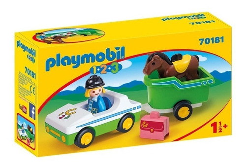 Playmobil 70181 Linea 1 2 3 Auto Con Trailer Y Caballo