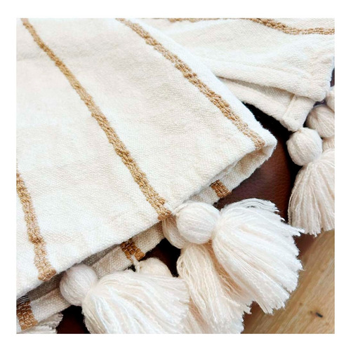 Manta De Lana Premium Con Flecos Beige Lana