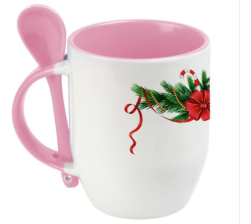 Taza Con Cucharita De Arreglo Navideño