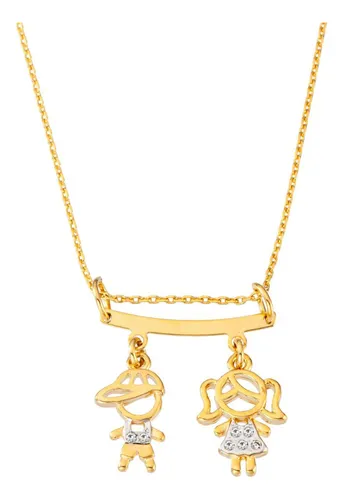 comprar Colar Filhos Com 2 Pingentes Menino Menina Folheado Ouro 18k