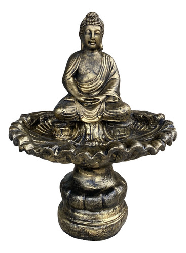 Fonte Concha Com Buda De Cimento Pintada