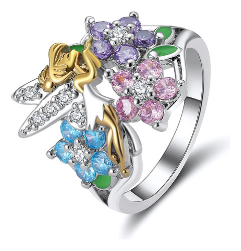 Anillo De Ngel Con Alas De Hada Para Mujer Por La Flor Multi