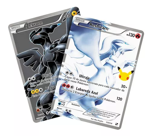 Cartas Pokemon Lendarios Reshiram e Zekrom brilhantes