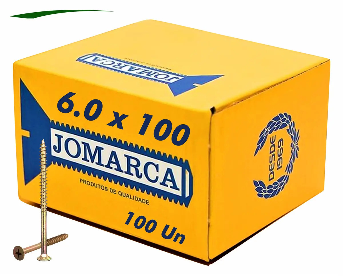 Parafuso Chipboard Phillips Jomarca Madeira Cabeça Chata 6mm x 100mm Kit 100 Un