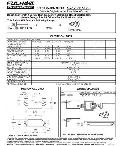 Fulham Sc-cfl Pony Balasto De Cubo De Azúcar - 120v