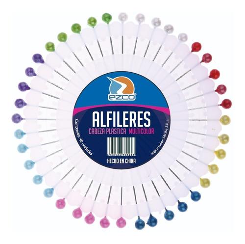 Alfiler Cabeza Multicolor Ezco  X1 U Disco 40 Alfileres