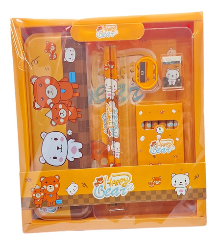 Set De Utiles Escolares Happy Bear Lapicera Lápiz 7 Piezas
