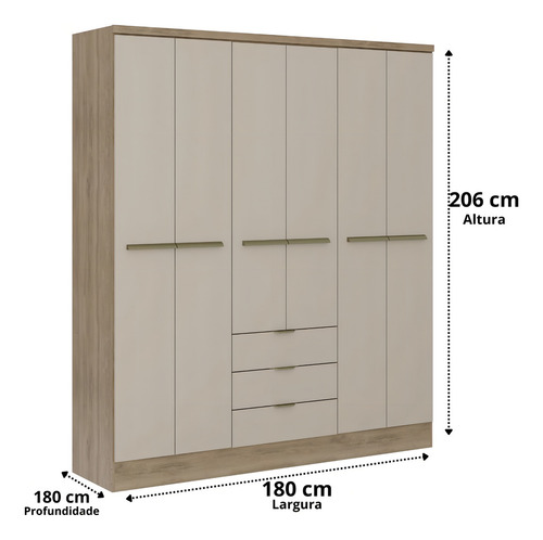 Guarda Roupas Roupeiro Troy Casal Solteiro Armário Para Quarto Closet Cor Noce Com Off White Ps Móveis