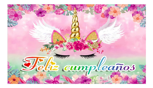 Telón De Fondo Cumpleaños Temática Cuerno Unicornio Flores