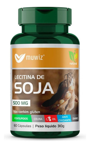 Lecitina De Soja Muwiz 60 Cápsulas 500mg Antioxidante
