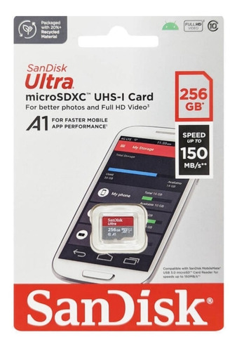 Tarjeta De Memoria Sandisk Ultra 256gb  C/adaptador 150mb/s