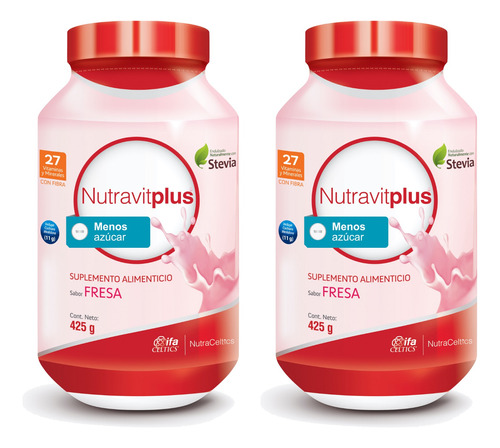 2 Nutravit Plus Sabor Fresa Endulzado Con Stevia 425g