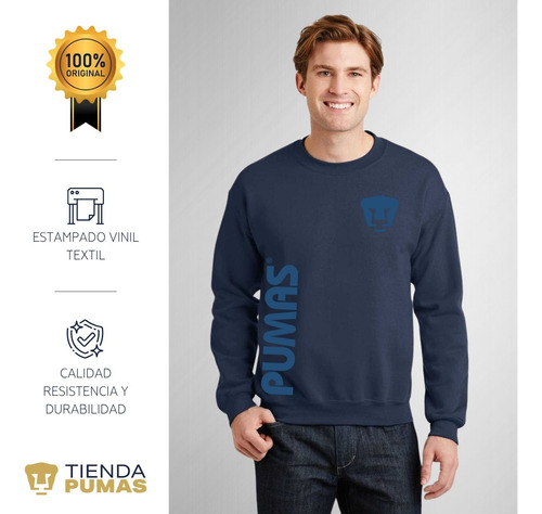 Sudadera Pumas Unam Hombre Deportiva Retro Azul Vinil