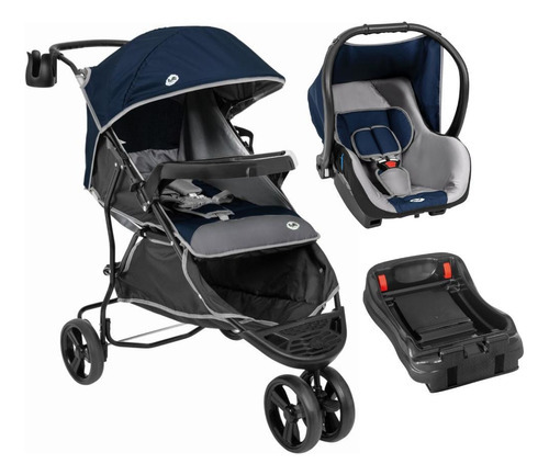 Carrinho Evo Com Bebê Conforto Azul E Base - Tutti Baby