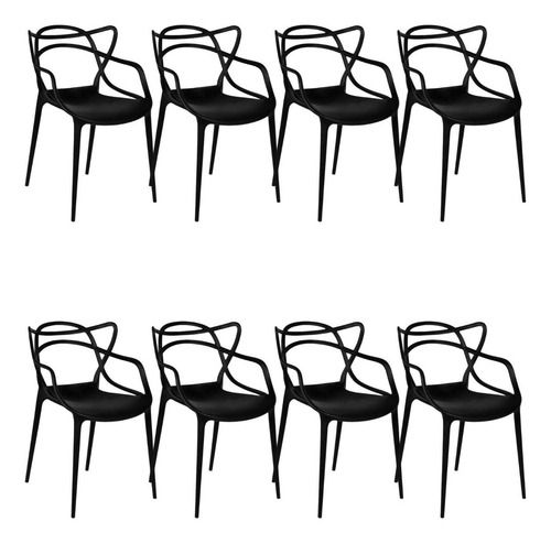 Kit 8 Cadeiras Allegra Sala Cozinha Jantar Design Masters Estrutura Da Cadeira Preto Assento Preto Desenho Do Tecido Liso