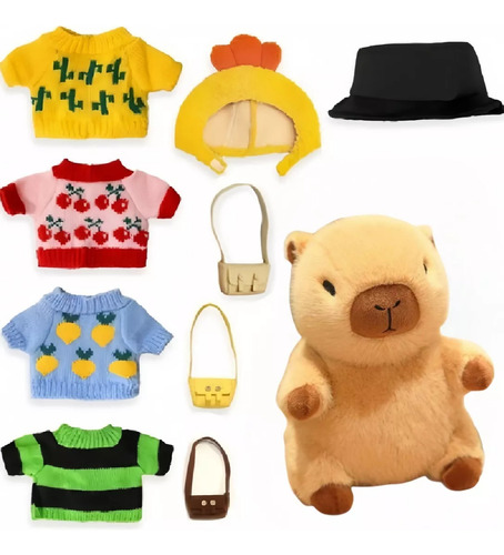 Capibara De Felpa Con 7 Piezas De Ropa Y Accesorios