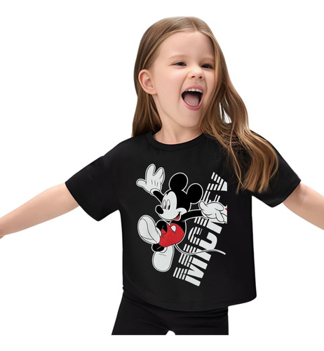 Playera Negra Infantil Mickey Mouse Disney Cuello Redondo