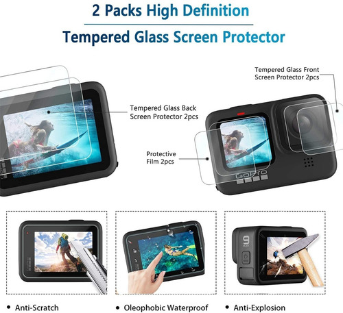 Imagen 6 de 8 de Vidrio Templado Protector P/ Gopro Hero 10 / Black 9 + Funda