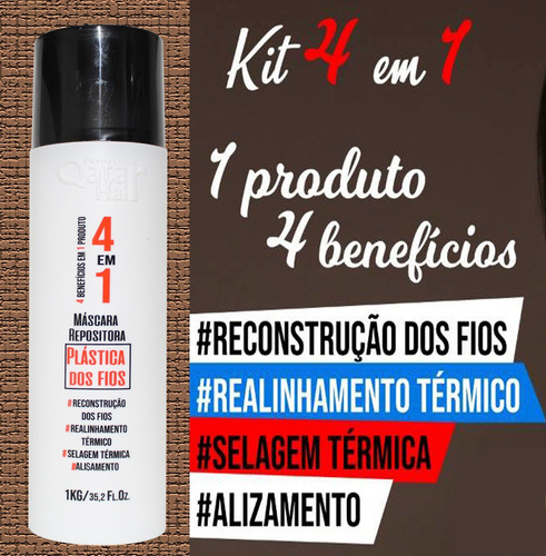 Plastica Dos Fios Selagem 4 Em1 Qatar Hair 3 Kits Liso Total