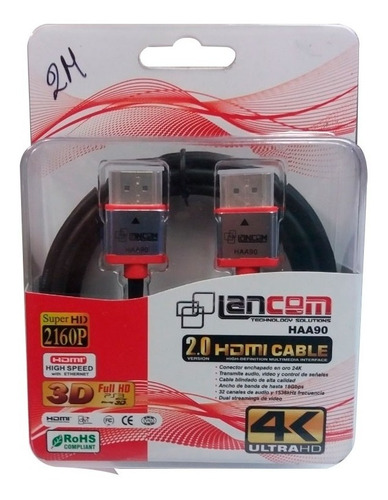 Cable Hdmi 2.0 De 2 Metros 4k 3d Lancom Ultra Hd Conector 2