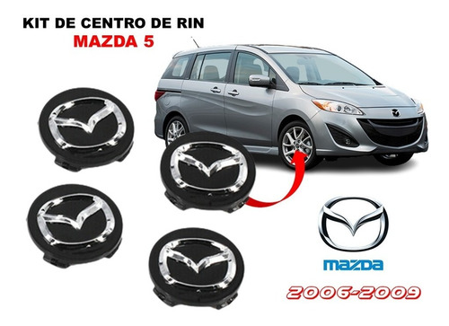 Kit De 4 Centros De Rin Negros Para Mazda 5 2006-2009 56 Mm