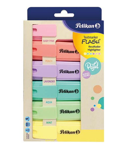 Resaltador Chato Pelikan Flash Pastel Blister X6