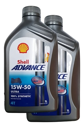 Combo 2l Aceite Shell Advance 15w50 Ultra Sintetico Moto Ram