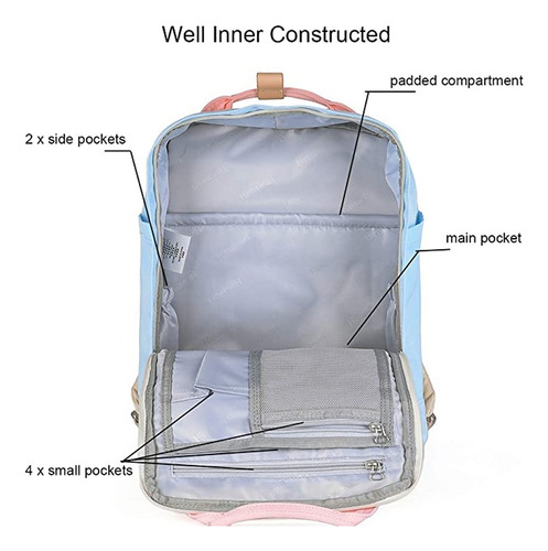 Mochila Bolso Himawari Urbana Legitima Color Celeste Y Gris