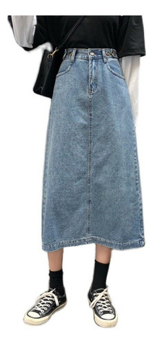 Falda Larga Mujer Moda Slim Jean Cintura Alta Corte A