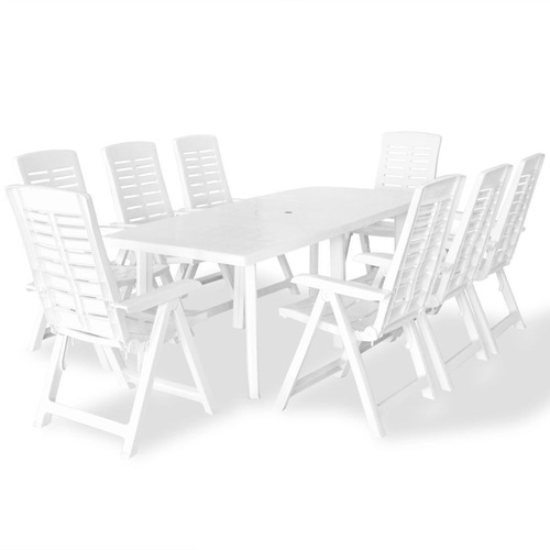 Juego De Comedor Exterior De 9 Piezas De Plástico Blanco