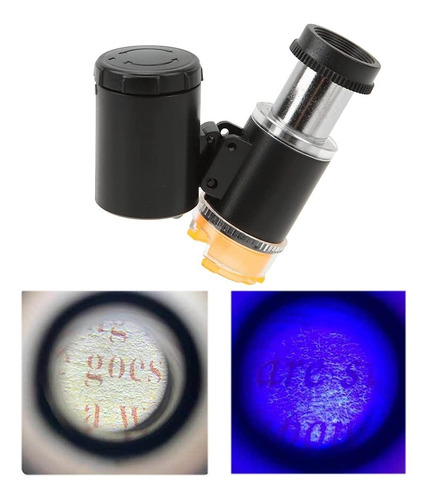 Mini Lupa Microscopio Negro 60x Portátil Con Luz Led