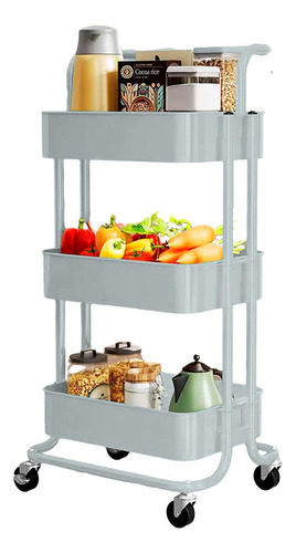 Carrito Auxiliar Organizador Multi-usos 3 Niveles Ruedas 360 Color Gris