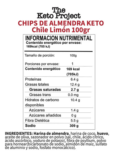 Chips De Almendra Keto Chile Limón 100g Sin Gluten Snack