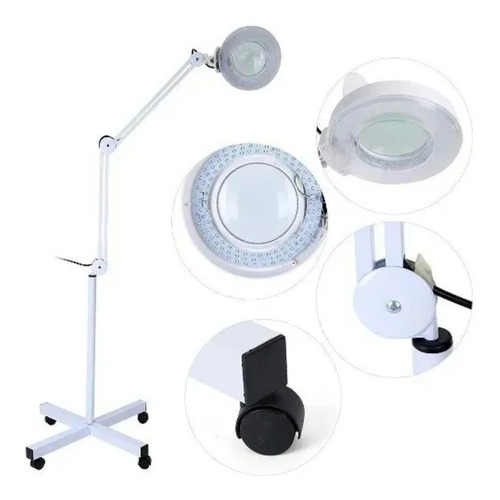 Lampara Lupa Luz Led Con Pedestal Para Uñas Pelo Piel Ruedas