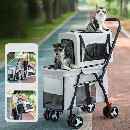 Cochecito Doble Para Mascotas, Transportador Para Gris
