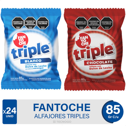 Alfajor Triple Fantoche Chocolate + Blanco - Combo X24 Unid