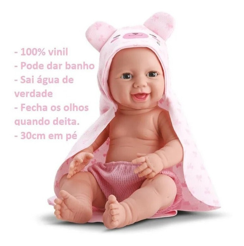 Boneca New Born Little Hora Do Banho Divertoys Bebê Toalha