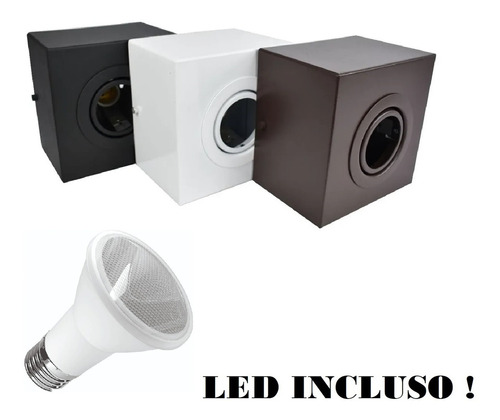 2x Plafon Spot De Sobrepor Box Quadrado Par20 + Led Incluso Cor Branco Quente