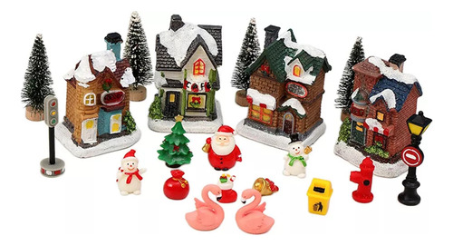 Conjunto De Cabaña De Pueblo 18 Piezas, Led Casita Navideña