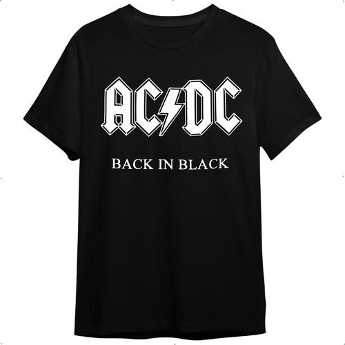 Camiseta Ac Dc Back In Black Banda De Rock Preta Unissex Adu