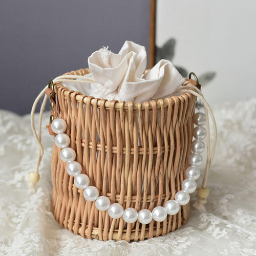 4 Hand Woven Rattan Handbag For Women Lady Bucket Handle For