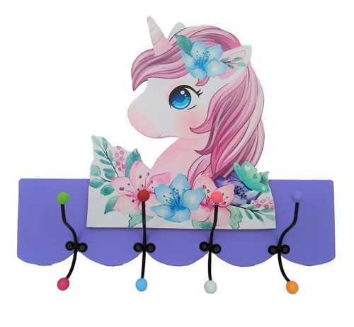 Perchero Infantil De Pared Unicornio Lila