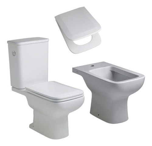 Inodoro Largo, Bidet Y Depósito 3/6 Lts Ferrum Trento + Tapa