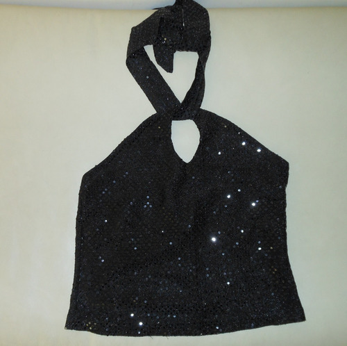 Blusa Top Negro Brillante Formal Usado Super Nuevo Dama M