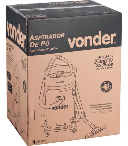 Aspirador de polvo y líquido Apv 2475 Vonder, 2.400 W, 75 litros