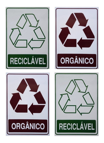 Kit 4 Adesivos Lixeiras Coleta Seletiva Reciclável Orgânico