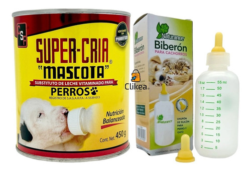 Kit Leche Super Cria Mascota Cachorros 450 Gr Con Biberon